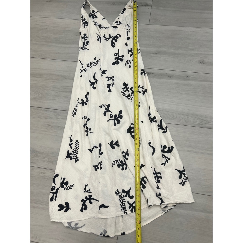 Paper Heart Linen Boho Coastal V-Neck Maxi Dress Sz M Cream Black Minimalist - Picture 8 of 8